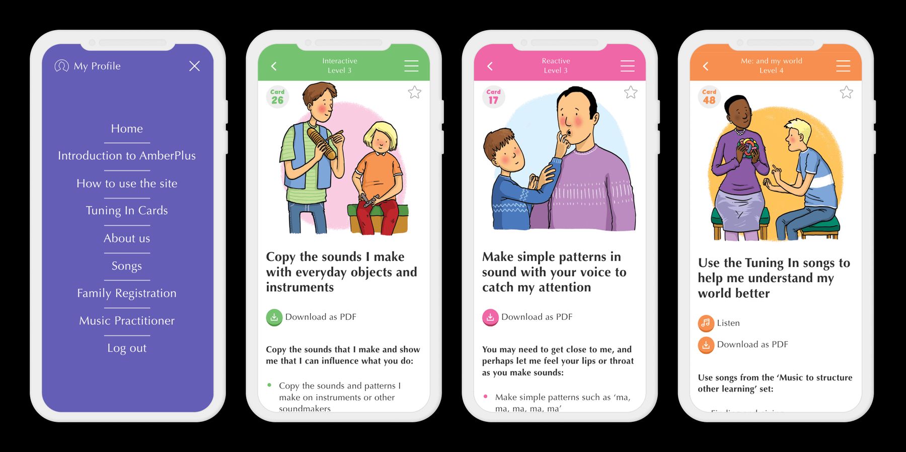 AmberPlus mobile screens